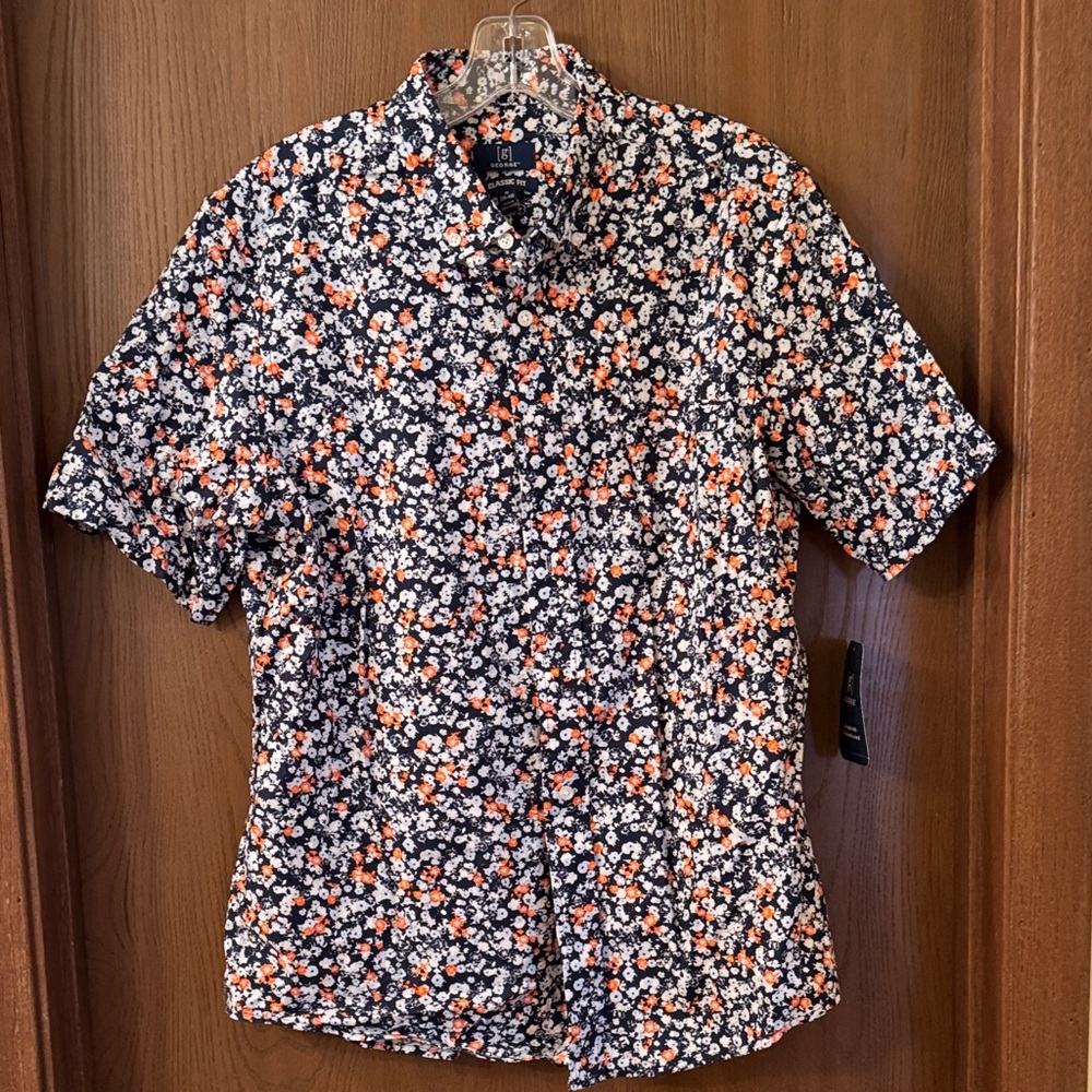 George Navy and Orange Floral Button Down Shirt